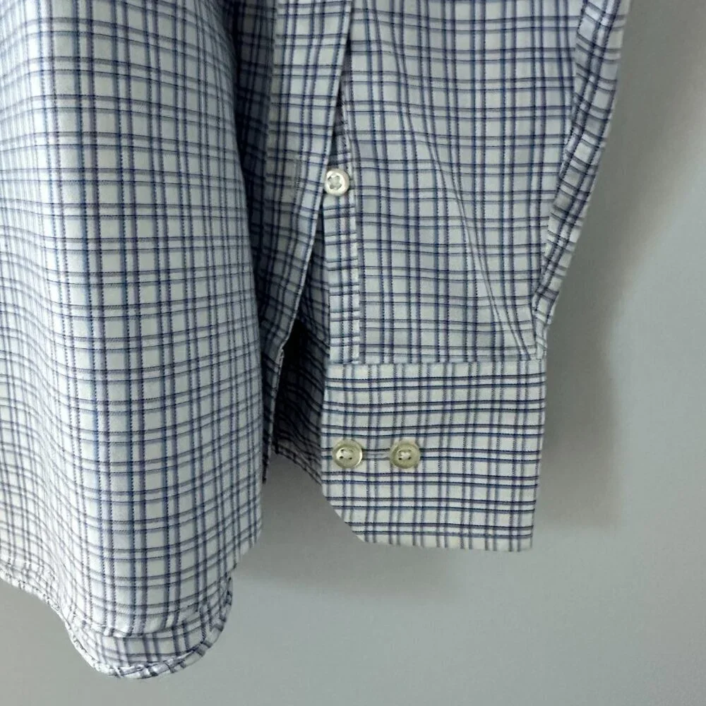 Marks & Spencer Blue, Purple & White Checked Men's Dress Shirt 100% Cotton - Picture 5 of 14